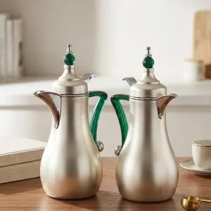 AL FURSAN  1. 0L*1.0L MATEL V.FLASK  SET SILVER WITH GREEN HANDLE MS Department Store Oman