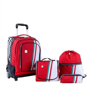 WIRES NEW WHEELS TROLLEY + SHOLDER 18" WITH LUNCH BAG, PENCIL CASE & GYM BAG RED + WHITE MS Department Store Oman