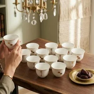 12 Pcs Arabic Coffee Cups From Liqaa -  Pearl White + Gold MS Department Store Oman