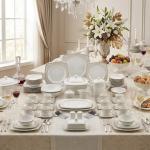 Blumen Imperial Gold Lace 57-Piece Bone China Dinner Set – Soft Square Edition Ms Department Store Oman