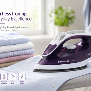 Panasonic Steam Iron, Titanium Soleplate, 1800W, Violet MS Department Store Oman