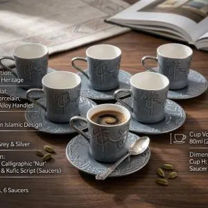 Porcelain Tea Set 12 Pcs From Jiwar - Blue + Silver MS Department Store Oman