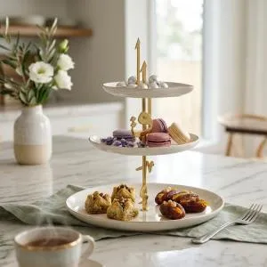 3 Layer Stand From Liqaa -  Pearl White + Gold MS Department Store Oman