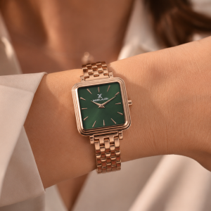 Daniel Klein Women'S Rose Gold Square Green Dial Stainless Steel Analog Wrist Watch MS Department Store Oman