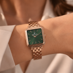 Daniel Klein Women'S Rose Gold Square Green Dial Stainless Steel Analog Wrist Watch MS Department Store Oman