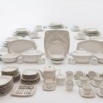 Blumen Modern Silver-Lined Linear 57-Piece Fine Porcelain Dinner Set Square Ms Department Store Oman