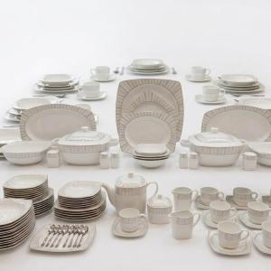 Blumen Modern Silver-Lined Linear 57-Piece Fine Porcelain Dinner Set Square Ms Department Store Oman