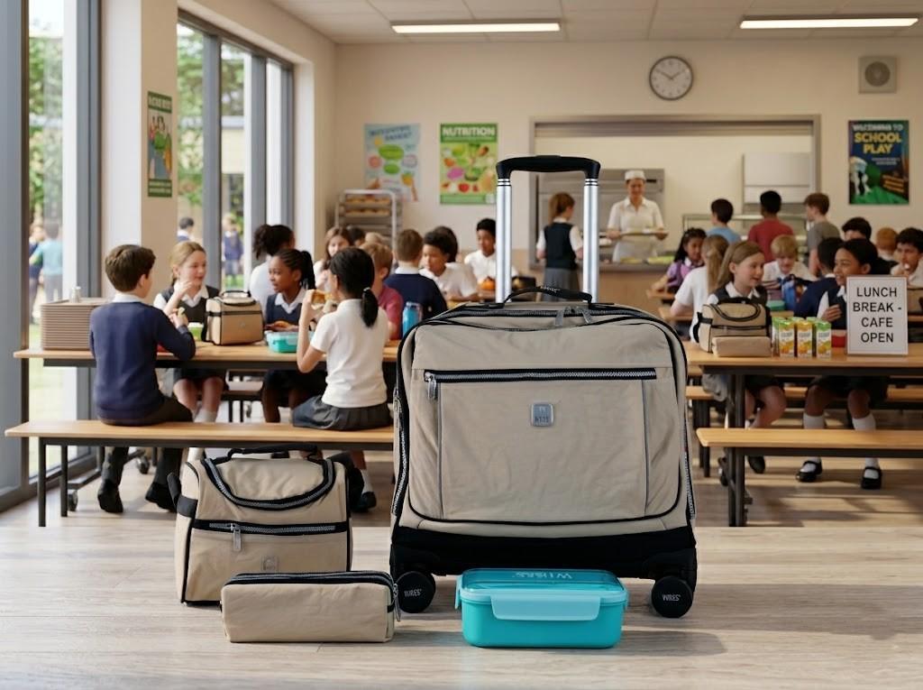 WIRES & WHEELS TROLLEY WITH LUNCH BAG + PENCIL CASE + LUNCH BOX BEIG COLOR MS Department Store Oman
