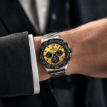 Daniel Klein Exclusive Men'S Stainless Steel Chronograph Watch – Yellow Dial & Black Tachymeter Bezel MS Department Store Oman