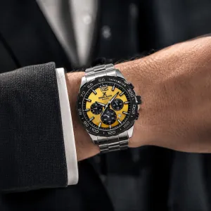 Daniel Klein Exclusive Men'S Stainless Steel Chronograph Watch – Yellow Dial & Black Tachymeter Bezel MS Department Store Oman