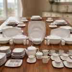 Blumen Modern Silver-Lined Linear 110-Piece Fine Porcelain Dinner Set Square Ms Department Store Oman