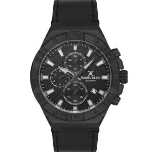 Daniel Klein Exclusive Men'S Black Chronograph Analog Watch With Black Leather Strap MS Department Store Oman