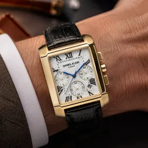 Daniel Klein Exclusive Men'S Gold-Tone Square Chronograph Analog Watch With Black Leather Strap MS Department Store Oman