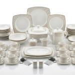 Blumen Imperial Gold Lace 110-Piece Bone China Dinner Set – Soft Square Edition Ms Department Store Oman