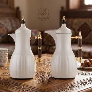 AL FURSAN  1.0L+1.0L V.FLASK SET WHITE WITH BROWN & GOLD HANDLE MS Department Store Oman