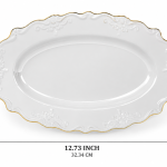 Solecasa 12.73"Oval Plate White With Golden Rim MS Department Store Oman