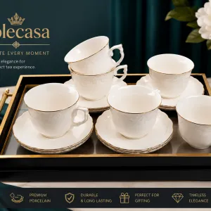 Solecasa 6/S 220Cc Cup And Saucer White With Golden Rim MS Department Store Oman