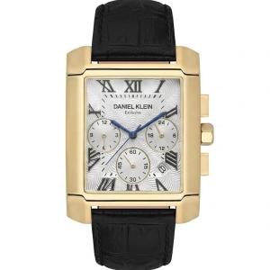Daniel Klein Exclusive Men'S Gold-Tone Square Chronograph Analog Watch With Black Leather Strap MS Department Store Oman