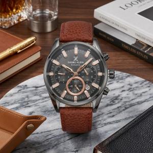 Daniel Klein Exclusive Men'S Multi-Function Analog Watch With Brown Leather Strap – Black Dial & Rose Gold Accents MS Department Store Oman