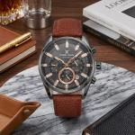 Daniel Klein Exclusive Men'S Multi-Function Analog Watch With Brown Leather Strap – Black Dial & Rose Gold Accents MS Department Store Oman