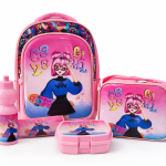 SCHOOL BAG TROLLEY 18" WITH LUNCH BAG, PENCIL CASE, DINNER SET & WATER BOTTLE  PINK WITH BARBIE GIRL DESIGN MS Department Store Oman