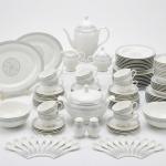 Blumen Royal Regency 57-Piece Fine Bone China Dinner Set – Silver Floral Border Ms Department Store Oman