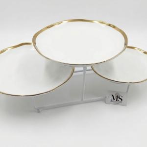 Blumen 3 Tier Round Plate With Stand Gold MS Department Store Oman