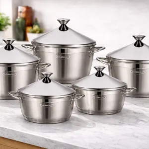 Stainless Steel Bonera 10 Pcs Etna Mega Set 18-20-22-24-32 Pot Set MS Department Store Oman