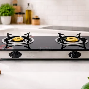 Deluxe Double Burner Glass Gas Stove  MS Department Store Oman