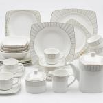 Blumen Modern Silver-Lined Linear 110-Piece Fine Porcelain Dinner Set Square Ms Department Store Oman