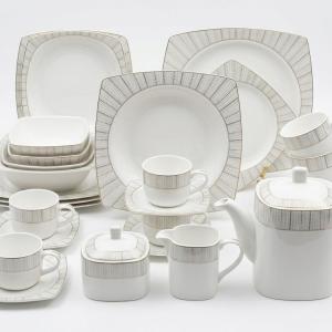 Blumen Modern Silver-Lined Linear 110-Piece Fine Porcelain Dinner Set Square Ms Department Store Oman