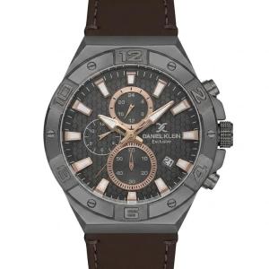 Daniel Klein Exclusive Men'S Chronograph Analog Watch – Gunmetal Stainless Steel Case With Brown Leather Strap MS Department Store Oman