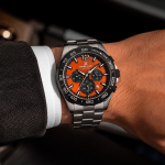 Daniel Klein Exclusive Men'S Stainless Steel Chronograph Analog Watch With Orange Dial & Tachymeter Bezel MS Department Store Oman