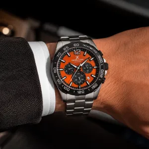 Daniel Klein Exclusive Men'S Stainless Steel Chronograph Analog Watch With Orange Dial & Tachymeter Bezel MS Department Store Oman