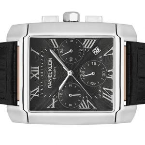 Daniel Klein Exclusive Men'S Square Chronograph Analog Watch – Black Dial, Silver Stainless Steel Case & Black Leather Strap MS Department Store Oman