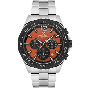 Daniel Klein Exclusive Men'S Stainless Steel Chronograph Analog Watch With Orange Dial & Tachymeter Bezel MS Department Store Oman