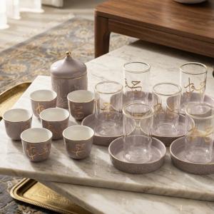 Tea And Arabic Coffee Set 19 Pcs From Jiwar -  Purple + Gold MS Department Store Oman