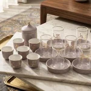 Tea And Arabic Coffee Set 19 Pcs From Jiwar -  Purple + Gold MS Department Store Oman