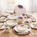 Blumen Royal Bloom Porcelain Dinnerware Set – 57-Piece Gold-Rimmed Floral Collection Dinner Set Ms Department Store Oman