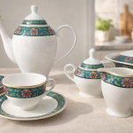 Blumen Exotic Teal Floral Porcelain Dinnerware Set 57 Pc Ms Department Store Oman