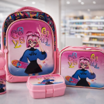 SCHOOL BAG TROLLEY 18" WITH LUNCH BAG, PENCIL CASE, DINNER SET & WATER BOTTLE  PINK WITH BARBIE GIRL DESIGN MS Department Store Oman