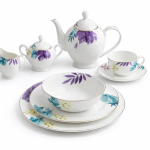 Blumen Royal Bloom Porcelain Dinnerware Set – 57-Piece Gold-Rimmed Floral Collection Dinner Set Ms Department Store Oman
