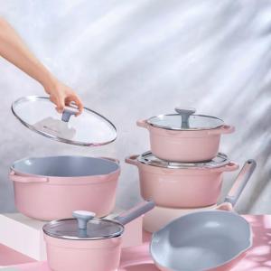 9 Pcs Coral Series Crystal Ceramic Cookware Pink MS Department Store Oman