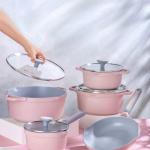 9 Pcs Coral Series Crystal Ceramic Cookware Pink MS Department Store Oman