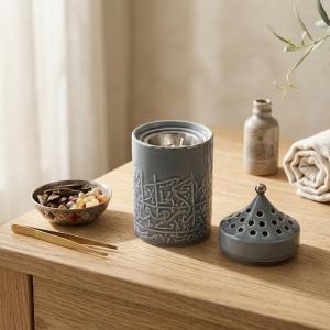 Porcelain Incense Burner From Jiwar - Blue + Silver MS Department Store Oman