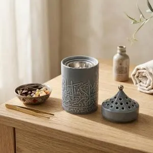 Porcelain Incense Burner From Jiwar - Blue + Silver MS Department Store Oman