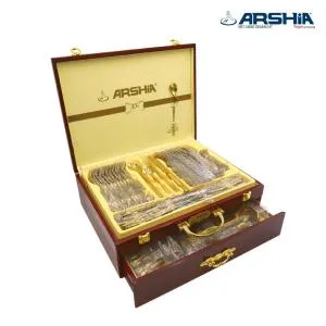 86Pcs Wooden Case Cutlery Set Stainless Steel With Wooden Case MS Department Store Oman