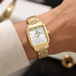 Daniel Klein Women'S Gold-Tone Square Analog Wrist Watch – Stainless Steel Bracelet, Silver Dial MS Department Store Oman