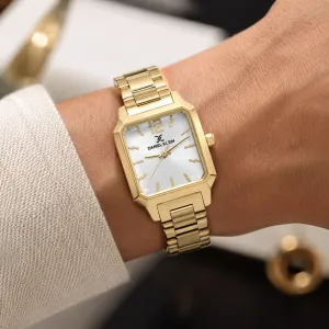 Daniel Klein Women'S Gold-Tone Square Analog Wrist Watch – Stainless Steel Bracelet, Silver Dial MS Department Store Oman