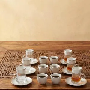 Al Fursan Elegant Fine Porcelain 27 Pcs Tea & Coffee Set –(White Frosted Band) MS Department Store Oman